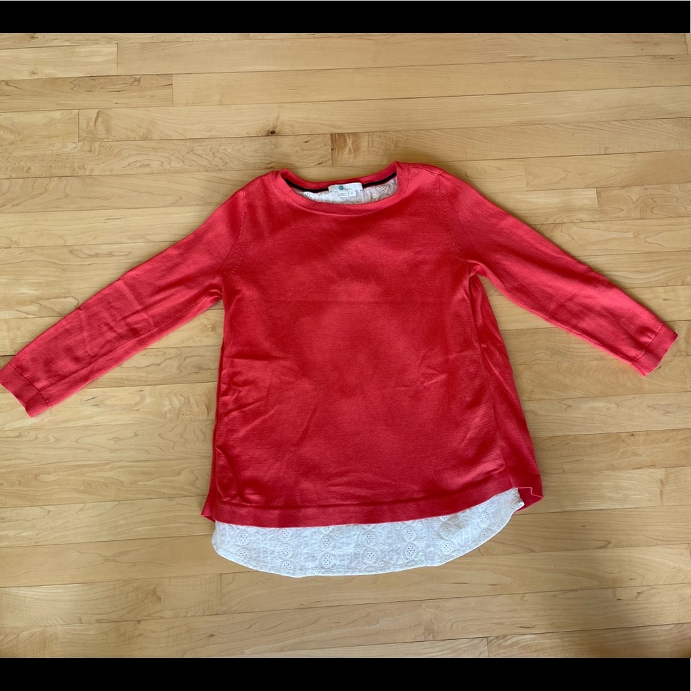 Boden Red Sweater with Fake White Shirt Underneath Size XS